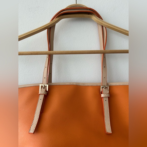 NWOT Spartina 449 Orange Navy Blue Tote Bag with Multi-color Silky Lining - Picture 7 of 15